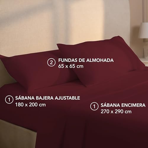 Miniatura 2 de Dreamzie Sabanas 180x200 Cm - Juego De Sabanas 4 Piezas - Poliéster Microfibra Cepillada - Sabana Bajera, Sabana Encimera Cama Y 2 Fundas De Almohada Sabanas Cama 180, Burdeos