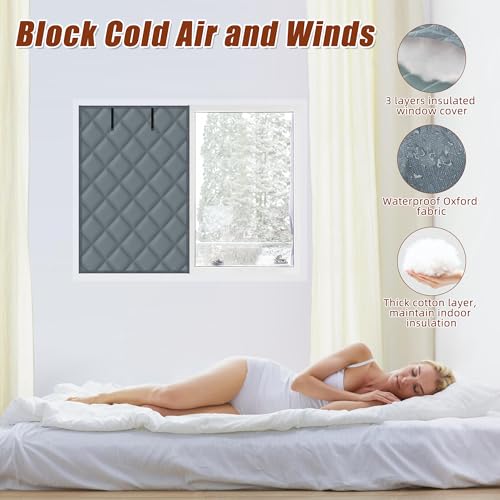 Mqiielle Window Insulation Kit for Winter, 3 Layer 26" X 39" Winter Insulated Window Cover with Fastener, Thermal Window Cover for Winter to Keep Warm, Gray by Mqiielle - Image 3