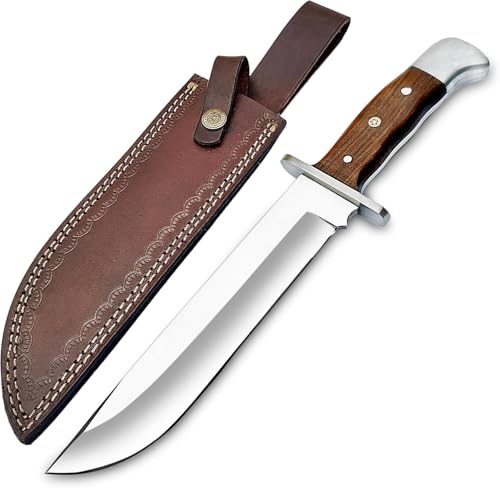 WARIVO KNIFE D2 Handmade 13 Inches Bowie Knife Full Tang Fixed Blade Knife with Sheath Hunting Knife with Along Wood Handle Ideal for Camping, Hiking, Survival And Bushcraft