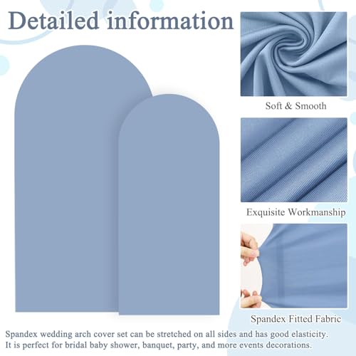 Image of FOTSHARER Dusty Blue Arch Covers 7.2 and 6FT Arch Backdrop Cover Set of 2 Spandex Arch Covers Stretchy Backdrop Wedding Arches Stand Covers for Party Birthday Baby Shower Banquet Ceremony Decor