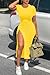 Nimsruc Women Sexy Summer Dresses Short Sleeve Thigh-high Slit Ruched Bodycon Maxi Club Cocktail Party Dress Yellow L