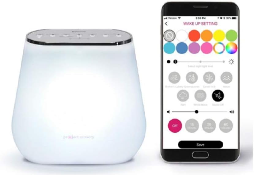 Bluetooth Smart Sound Soother with Multi-Color Nightlight, Alexa Enabled, Voice Control, 3 Natural Sounds, 3 Lullabies, Power Adapter Included