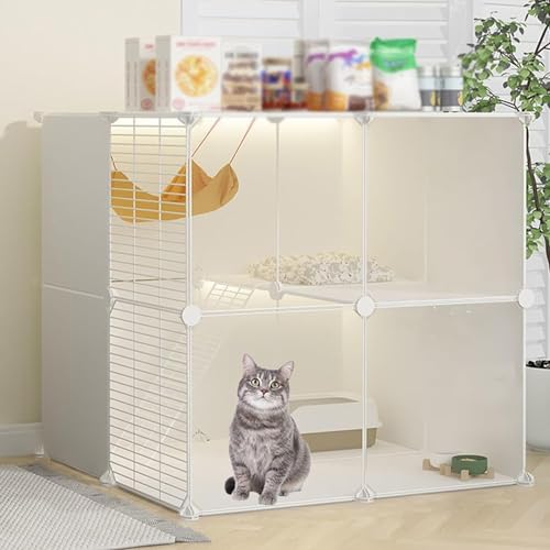 Cage pour chats d'intérieur blanche : grande maison d'exercice amovible pour le salon
