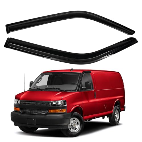 Image of Canvcle Express Van Rain Guards - Window Visors for Chevrolet /Chevy Express Van /GMC Savana 1996-2025 2026, Outside-Mount Side Window Wind Deflectors for Savana Accessories, Vent Visors Rainproof