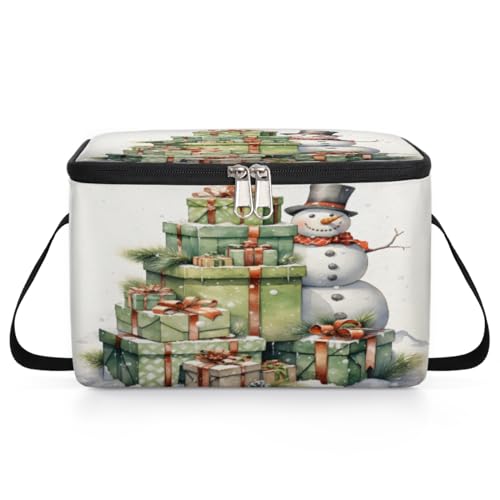 Snowman with Xmas Gifts Lunch Bags for Women Men 9 Cans, Hot & Cold Food Delivery Bag Insulated Grocery Bag Insulated Lunch Box Cooler Bag for Office Work Picnic Beach
