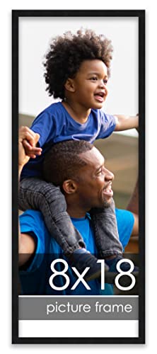 Poster Palooza 8x18 Contemporary Black Solid Wood Picture Frame with UV Acrylic Plexiglass, Foam Board Backing & Hardware Included