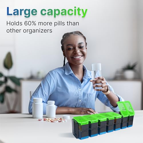 Image of Extra Large Pill Organizer 2 Times a Day - XL Pill Box 7 Day with Big AM /PM Compartments - Fits Large Vitamins, Supplements & Gummies, for 7 or 14-Day Use, Color-Coded, Senior-Friendly, No Spills