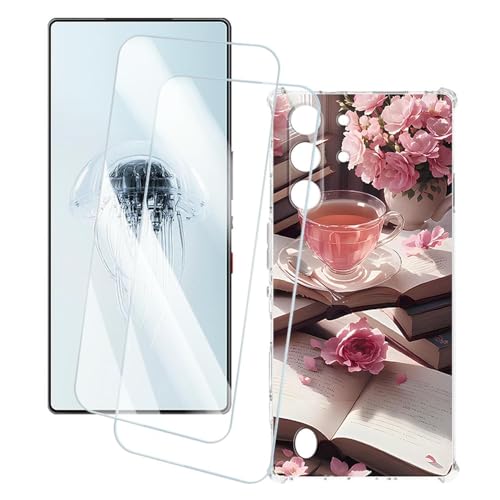 OAGELIM 2�Z�b�g �X�N���[���v���e�N�^�[ + �P�[�X ZTE Nubia Red Magic 10S Pro+ 5G (6.85 �C���`) �Ƃ̌݊������� �A�[�e�B�X�e�B�b�N�J�X�^���v�����g�J�o�[�Ƌ����K���X�t�B���� �X�N���b�`�h�~ (�s���N�̌�