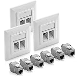 deleyCON 3x Keystone Dose Netzwerkdose Datendose Unterputz + 6x CAT 6a Keystone Jack Modul RJ45 Buchse - CAT Netzwerk Verlegekabel vollgeschirmt Weiß