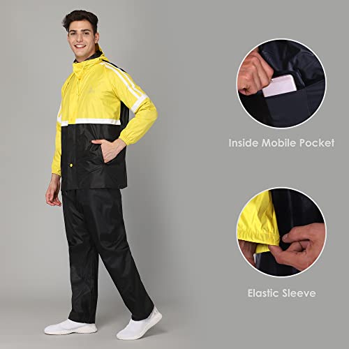Image of THE CLOWNFISH Men's Waterproof Casual Style Polyester Double Coating Reversible Raincoat With Hood And Reflector Logo At Back For Night Travelling