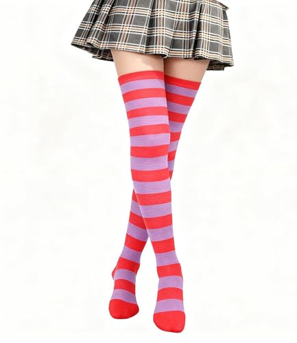 Image of Womens Thigh High Socks Athletic Stripe Cute Colorful Over the Knee High Sock Colorful Long Tube Sock