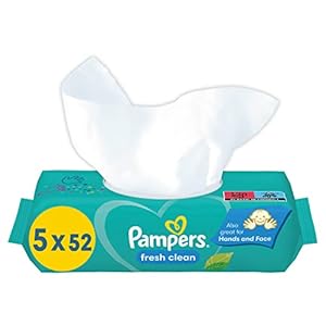 Pampers Fresh Clean Baby Feuchttücher, 260 Tücher (5 x 52) milder Duft, auch für Hände und Gesicht geeignet,52 Stück…
