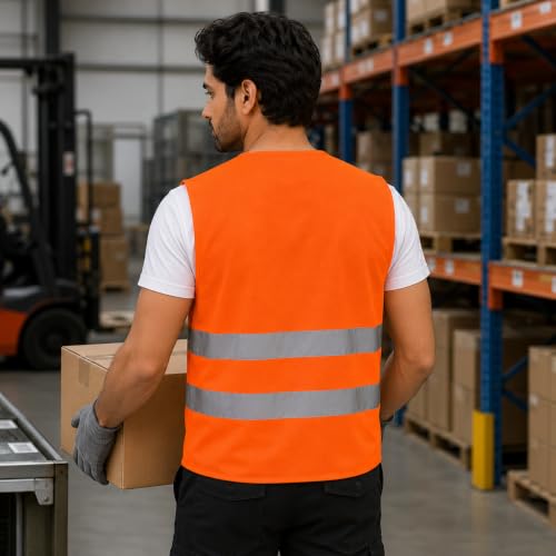 Image of VRITRAZ Unisex High Visibility Reflective Safety Vest | Multi-Pocket Safety Workwear Jacket for Construction Workers, Engineers, Security Guards, Factory & Road Safety Use