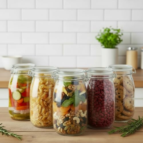 Image of ginoya brothers - Kitchen Glass Jar (5, 1500 Ml. Round Clip Jar)