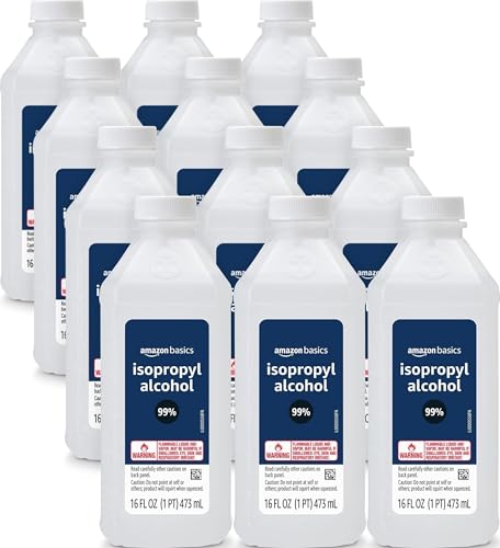 Image of Amazon Basics 99% Isopropyl Alcohol For Technical Use, Unscented, 16 Fl Oz, Pack of 12