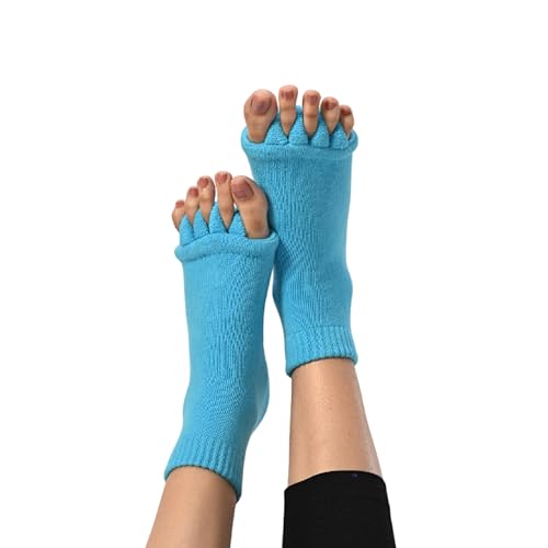 Image of DIRTS Original Foot Alignment 5-Toe Separator Orthopedic Cotton Socks for Women & Men - Bunion Corrector & Plantar Fasciitis Support (Blue, Large)
