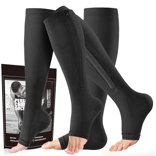 Image of cerpite Zipper Compression Socks, 2-Pack Open Toe 15-20mmHg for Men & Women