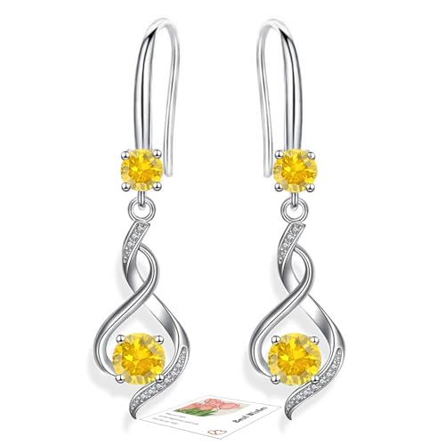 YOEE Pendientes colgantes de plata de ley para mujeres y niñas, hipoalergénicos, aretes colgantes de circonita cúbica, aretes de piedra natal trenzada, aretes de infinito trenzado, regalo de joyería,