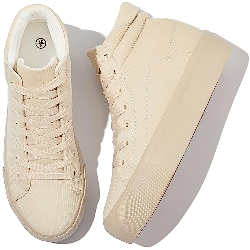 Waluzs Women's Platforms Sneakers White High Top Sneakers for Women Fashion Platform Shoes Classic Lace Up Tennis Shoes (Breathable,Comfortable)