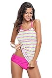 Aleumdr Women 2 Piece Blouson Printed Strappy Criss Cross Back Tankini Top with Bikini Bottom Bathing Suits