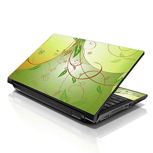Image of LSS 15 15.6 Inches Laptop Notebook Skin Sticker with 2 Wrist Pads - Reusable Cover Protector Vinyl Sticker Cover Decal Fits 13 inch - 16 inch HP Asus Acer Samsung - Green Floral Pattern
