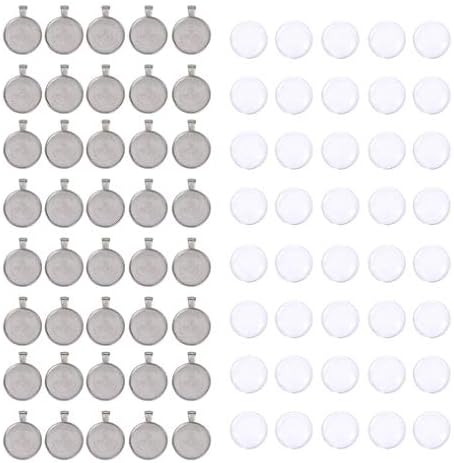 OBSEDE 80pcs Pendant Bezels and Clear Cabochon Domes Set for Photo Pendant Resin Craft Jewelry Making, 40pcs Silver Pendant Trays with 40pcs Transparent Glass Cabochons 1 inch/25mm Matching