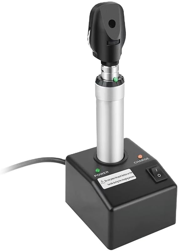Veterinary Rechargeable Direct Ophthalmoscope, Portable Eye Examination Instrument with Halogen Light, Adjustable Illumination, 5 Aperture Modes, 35D to +20D Diopter Range, Carrying Case