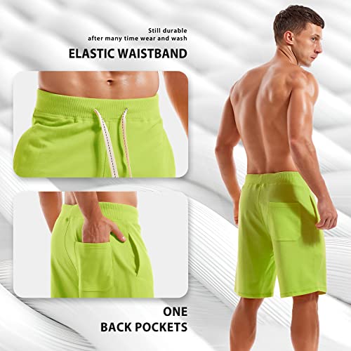 Amy Coulee Fit Adjustable Waist Men Yoga Cotton Pocket Short (M, Fluorescent Green) #TOP3