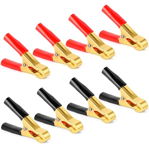 Nadisean 8 Piezas 50A Pinzas de Cocodrilo, Abrazaderas de Carga de Cobre Puro, Pinzas Bateria Coche Aislados, Pinzas Coche Bateria, Pinzas Cocodrilo Bateria para Coche Camión Barco (80mm Rojo Negro)