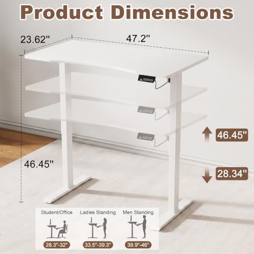 Image of Solid Wood Electric Standing Desk 47.2 inchx23.6 inchHome Office Desk,Adjustable Workbench with 3 Stages Single Motor, Computer Workstation with T-Shaped Metal Bracket,Walnut Standing Desk for Gaming(1 Box)