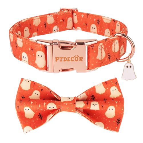 PTDECOR Halloween Dog Collar with Bow Tie, Metal Buckle, Multi Si...