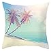 EHOMERY Federe Cuscini Nordico Copricuscino Grande per Divano Albero Cocco Soleggiato sulla Spiaggia Seta Copricuscini Copricuscini Foglie Federa Decorazione Blu Verde 20X20 Inches