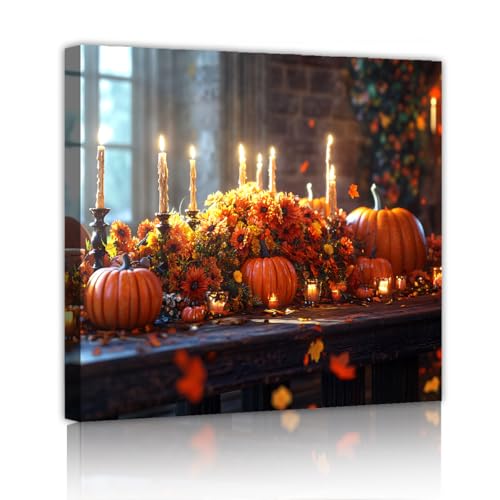 Tableau citrouille bougie pour réchauffer l'ambiance de votre salle à manger en automne