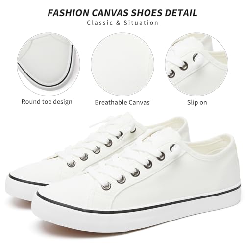 Image of Women Canvas Sneaker Slip On Non Slip Casual Shoes Lace Up Canvas Low Top White Shoes Loafers for Women Fashion Black Sneaker