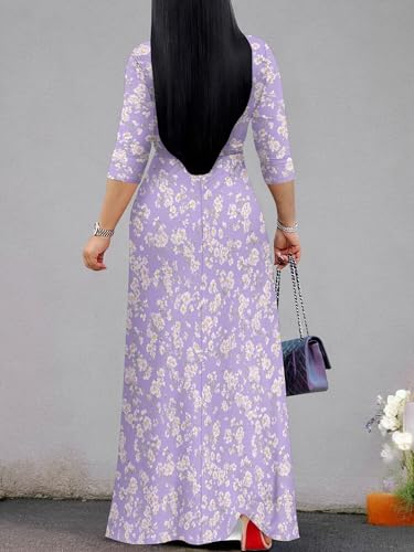 Image of Plus Size Maxi Dress for Women V Neck 3 /4 Sleeve Wrap Dress