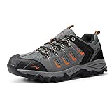 NORTIV 8 Men's Waterproof Hiking Shoes Leather Low-Top Hiking Shoes for Outdoor Trailing Trekking Camping Walking,Size 9,Black/Dark Grey/Orange-Pu,Quest-1
