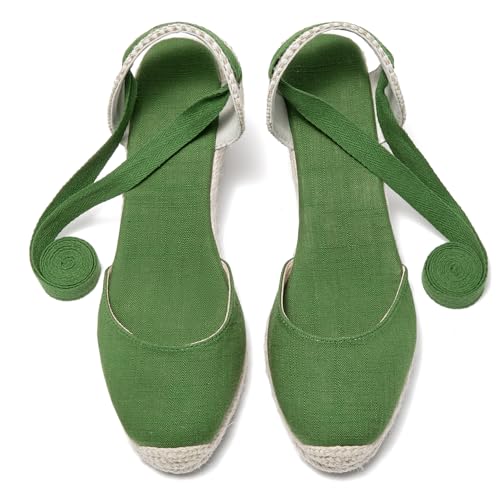 Image of Womens Espadrille Wedge Sandals Closed Toe Platform Lace Up Ankle Strap Slingback Summer Dress Shoes