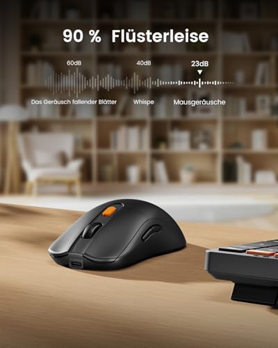 ProtoArc Kabellos Bluetooth Tastatur Maus Set, KM60 Full-Size Tastatur und Maus mit Handballenauflage, 2.4GHz + Dual Bluetooth, Wiederaufladbar, QWERTZ Deutsch, für PC, Computer, Mac, Windows, Schwarz