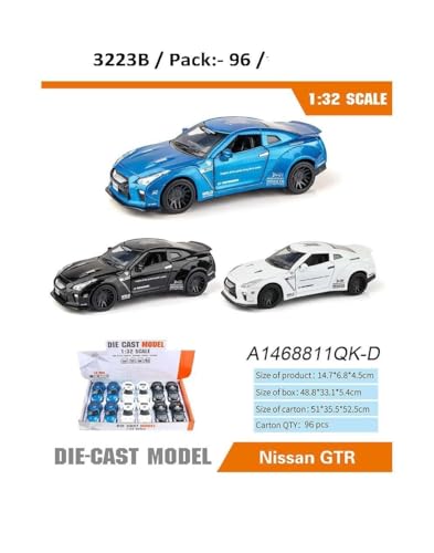 Image of 1:32 Nissan Skyline Ares GTR R34 Toy Car Diecast Metal Pull Back Car - 4 Openable Doors with Sound & Light | Luxury Toy Car & Gift for Kids 【Colors as Per Stock】