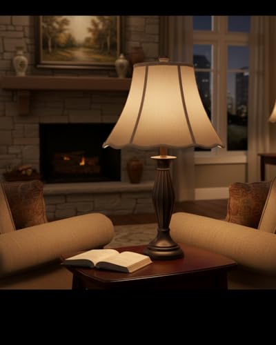 Image of Aspen Creative 34004A, Transitional Scallop Bell Shape Spider Construction Lamp Shade in Taupe, 14 inch wide (7 inch x 14 inch x 11-1 /2 inch)