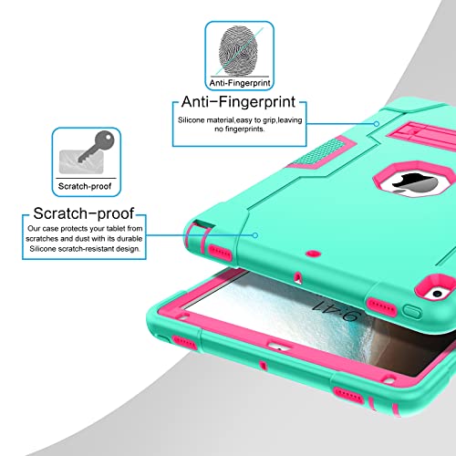 Bentoben Ipad Air 3Rd Generation Case, Ipad Pro 10.5" 2017 Case, 3 Layers Heavy Duty Shockproof Kickstand Protective Tablet Cover For Ipad Air 3 10.5" 2019 /Ipad Pro 10.5" 2017, Mint Green/Rose Red #TOP7