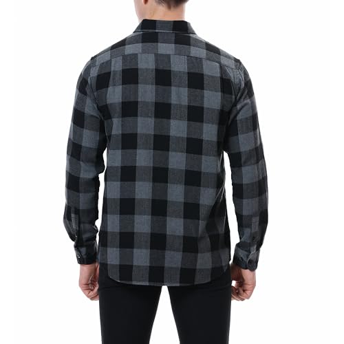 Mens Flannel Shirts Long Sleeve Flannel Shirt for Men Button Down Long Sleeve Shirts Regular Fit Mens Plaid Flannel Shirt Men's Casual Button Down Shirts, Large Grey/Black - Image 2