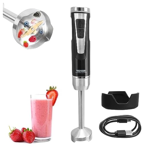 VEVOR Hand Blender, 8 Variable Speeds Immersion Blender, Stainless Steel Blade Copper Motor Hand Mixer, USB Charging Cable Multi-purpose Easy Control Grip Stick Mixer