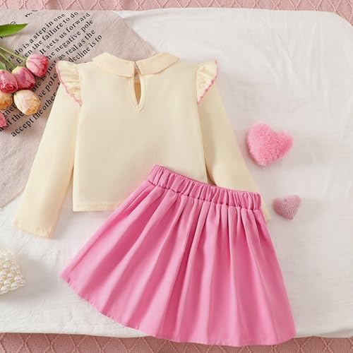 Image of Girls Valentine's Day Outfit Heart Love Print Sweatshirt Kids Girls Clothes Set