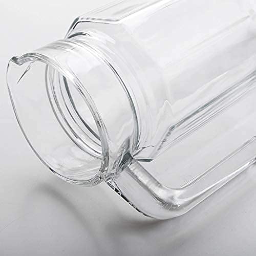 Image of IndusBay Set of 2, 1100 ml Glass Jug Pitcher with Plastic lid Iced Tea Pitcher Water jug hot Cold Water ice Tea, Milk and Juice Beverage Carafes 1.1 LTR Each, Transparent