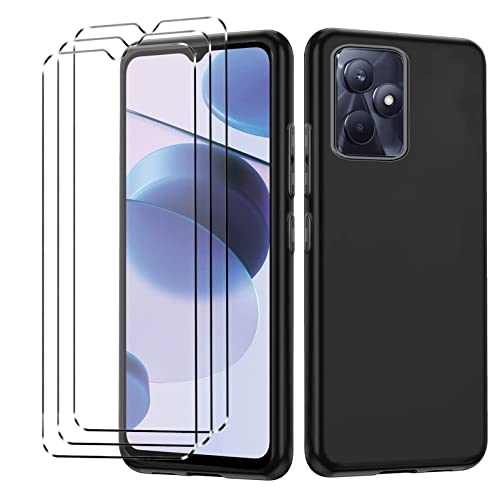 Cover e 2Pcs Vetrino e 1xanello Compatible con Realme C51 antiurto Custodia piu Vetro temperato con protezione C51 Pellicola protettiva nero