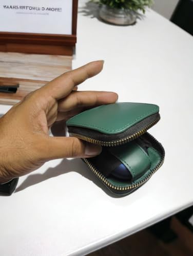 Image of Premium Eco-Friendly Universal Leather TWS earpod Storage Pouch Zip Lock with Hook Compatible with All Generation Apple Airpods - (Cover Only) (Green)