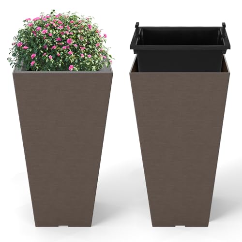 COSTWAY 2 Vasi Alti Quadrati, Vasi da Fiori Auto-irriganti con