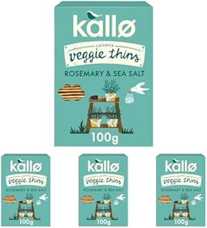 Kallo Rosemary & Sea Salt Veggie Thins Crackers | Healthy Snacks High Fibre, Plant Protein, Gluten Free & Baked | 100g Single Pack (Pack of 4)