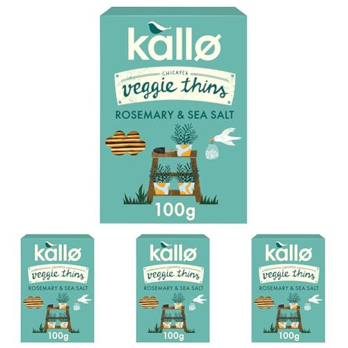Kallo Rosemary & Sea Salt Veggie Thins Crackers | Healthy Snacks High Fibre, Plant Protein, Gluten Free & Baked | 100g Single Pack (Pack of 4)